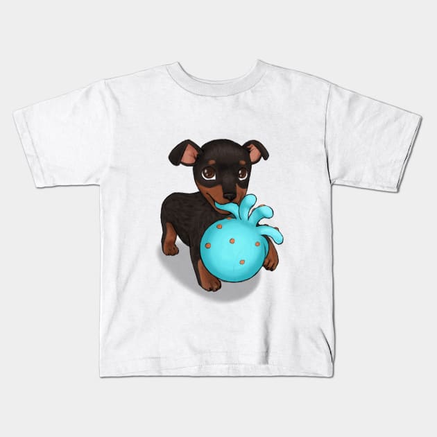 Miniature Doberman Pinscher Puppy Kids T-Shirt by PaperRain